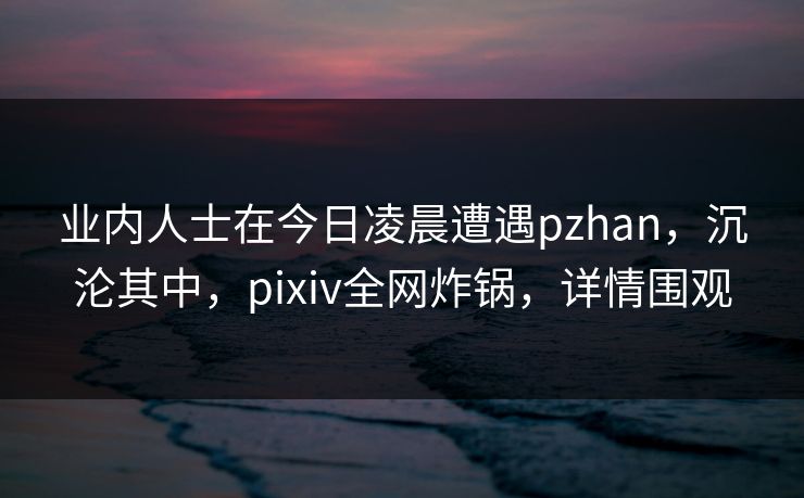 业内人士在今日凌晨遭遇pzhan,沉沦其中,pixiv全网炸锅,详情围观 业内人士在今日凌晨遭遇pzhan,沉沦其中,pixiv全网炸锅,详情围观