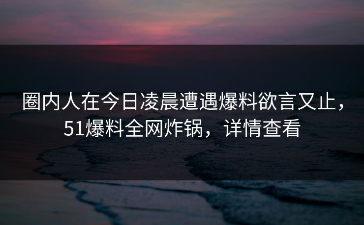 圈内人在今日凌晨遭遇爆料欲言又止，51爆料全网炸锅，详情查看